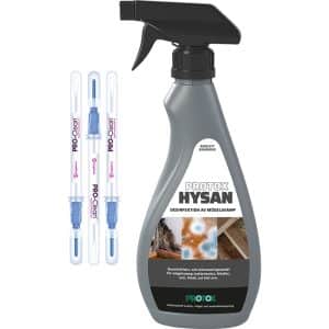 Rengör-och-test kit som innehåller en Protox Hysan spray och tre PRO-Clean