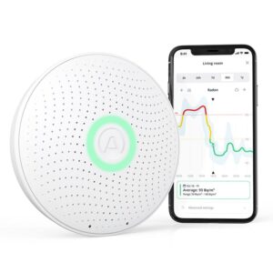 Avancerad elektronisk radondetektor, som kan anslutas till en mobiltelefon eller surfplatta. Kan också mäta CO₂ och VOC