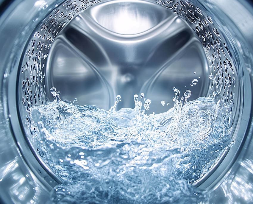 Fyll tvättmaskinen med varmt vatten och tillsätt 2-3 deciliter vit vinäger. Kör maskinen på högsta temperatur utan tvätt för att desinficera och ta bort mögel